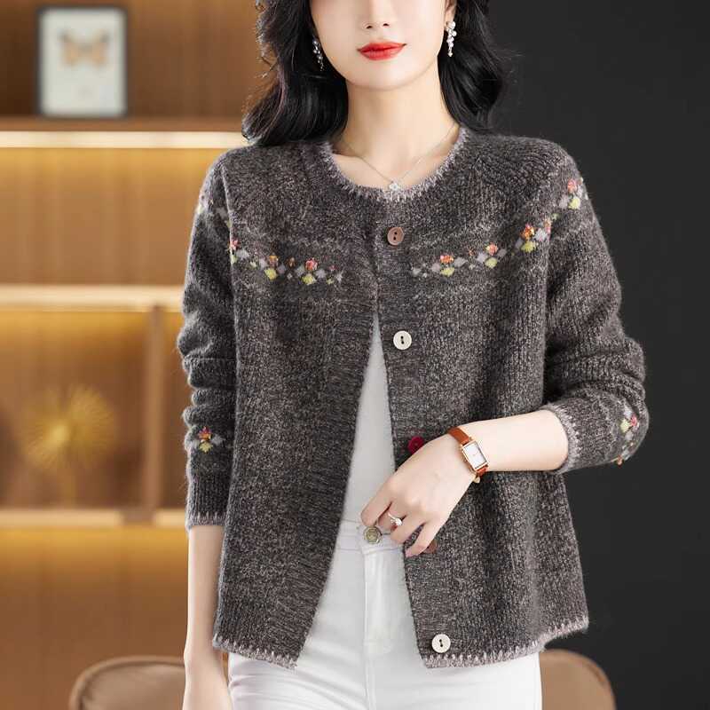 Пальто-свитер женское ретро жаккардовой вязки кардиган куртка ранняя весна осень западный стиль верхняя одежда свободный женский топ