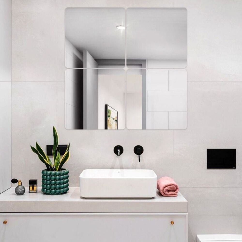 Durable Square Mirror Decal Self Adhesive Home Mirror Tiles Safe Wall Mounted Mirror  Bathroom