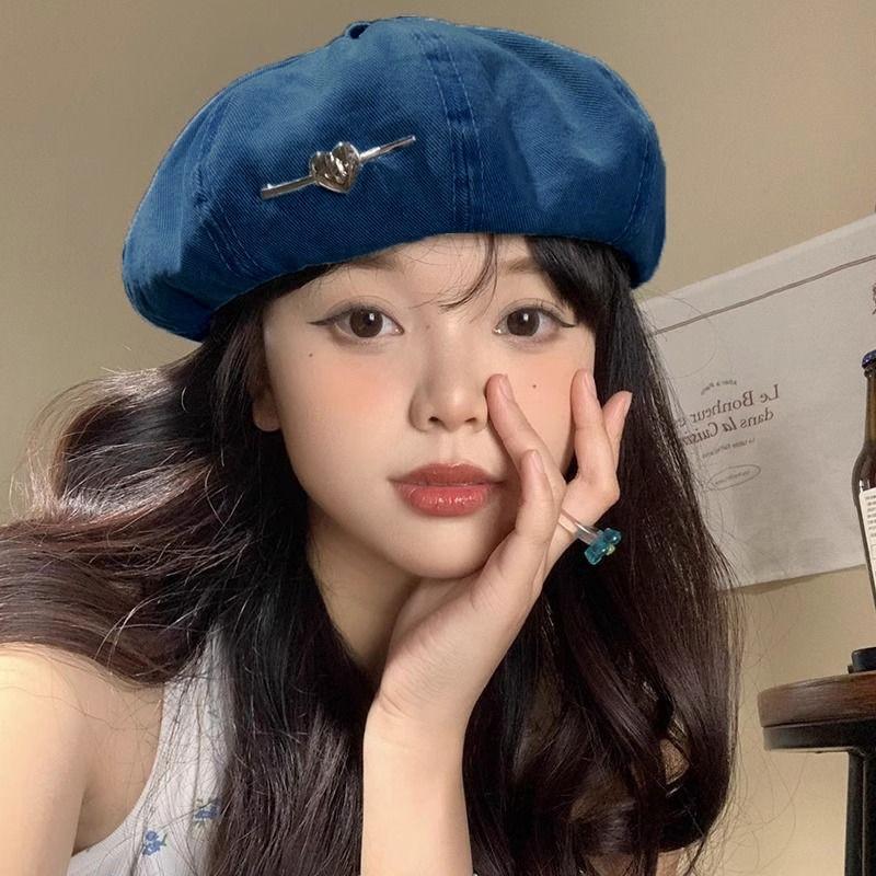 Autumn Hat Female Love Cowboy Beret Big Head Circumference Showing Face Small Octagonal Hat Fashion Versatile Painter Hat