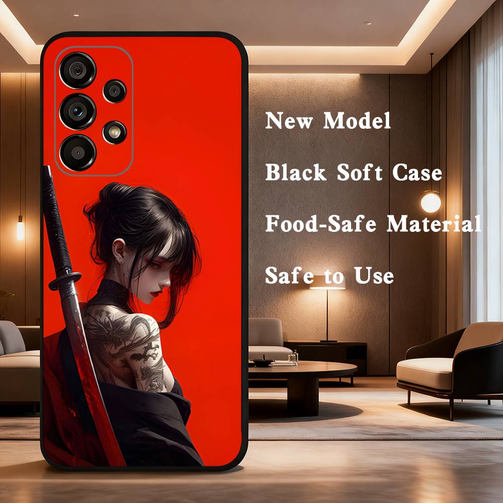 Japanese Warrior Woman Cool Phone Case For Samsung Galaxy A73,31,8,9,53,32,72,41,J7,52,71,22,Note Soft Black Silicone Cover