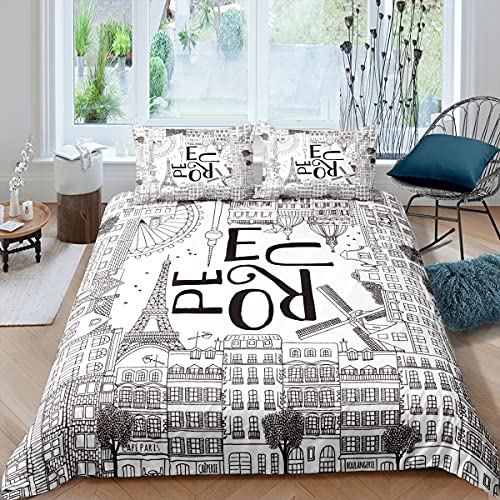 Пододеяльник с изображением Пизанской башни, комплект постельного белья с изображением Парижской башни, пододеяльник с изображением Голубого неба, винтажная башня с 2 наволочками, 3 шт. постельного белья