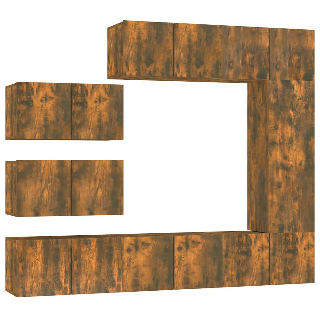 8 piece TV cabinet set smoked oak effect particleboard