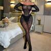 Sexy Underwear Open Sexy One-piece Long-sleeved Silky Perspective One-word Shoulder Tights Mesh