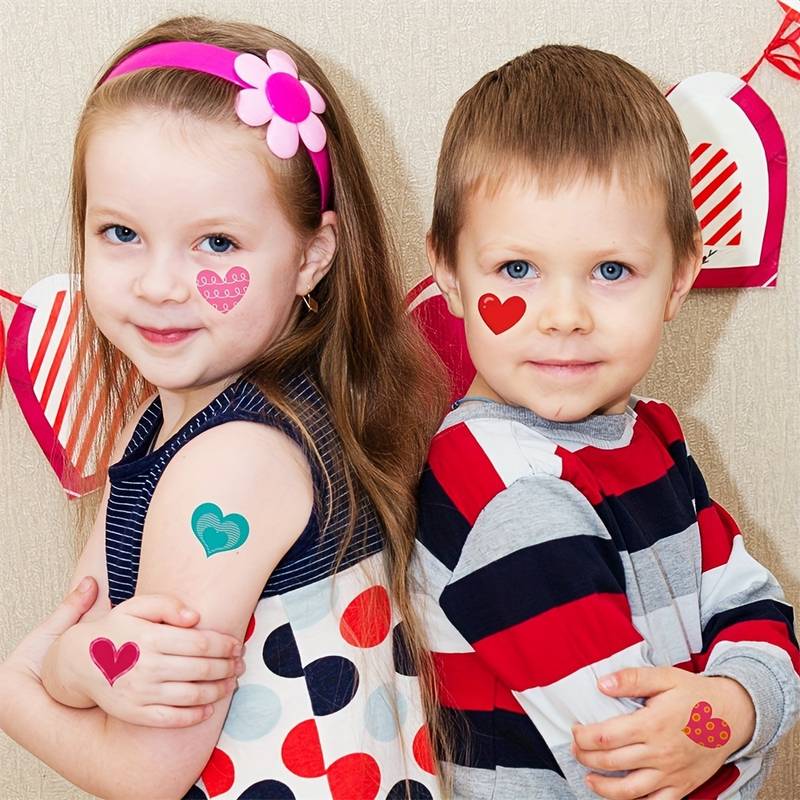 10Sheets /80Pcs Colorful Heart Tattoo Stickers Valentine's Day Mother's Day Face Stickers Heart Tattoo Stickers