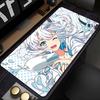 Gaming Mouse Pad Large Desk Mat Antislip Base Stitched Edges Cute White Hair Fox Girl Keyboard Pad for Gamer Office Home
