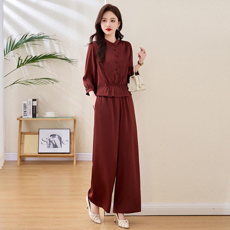 2025 Women's Spring Fashion Set: Stand-Up Collar Jacket & Wide Leg Pants