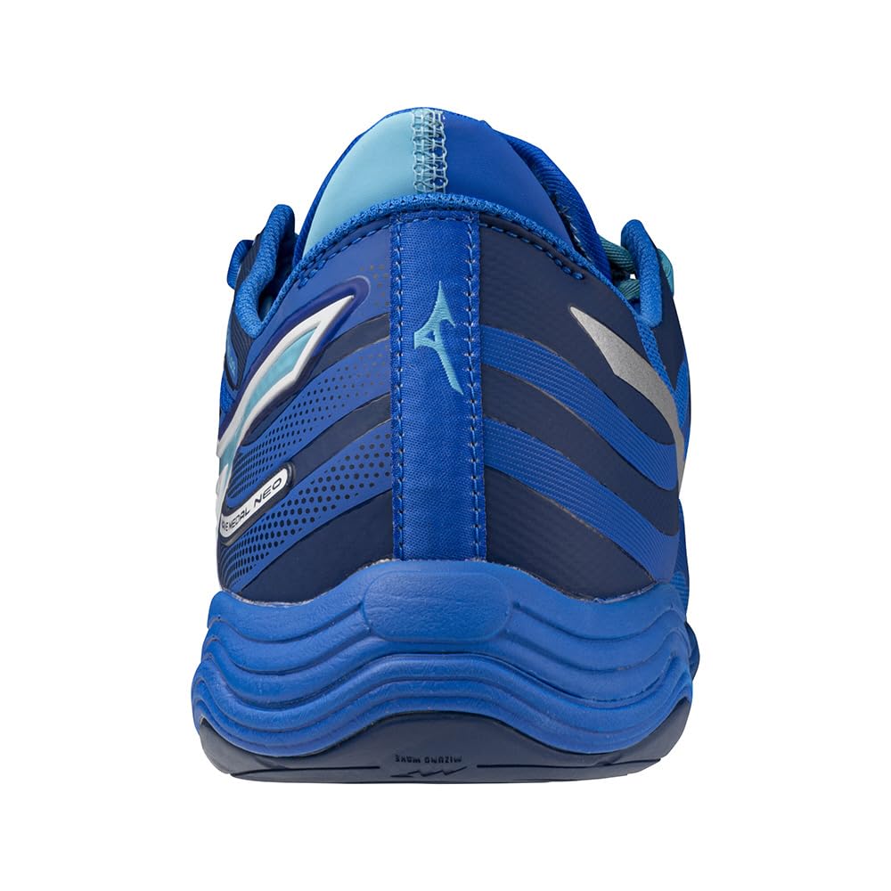 Mizuno Кроссовки для настольного тенниса Wave Medal NEO, Стабильность, Амортизация и Отзывчивость, Синий x Белый x Бирюзовый, Размер 25.5 см, 2E