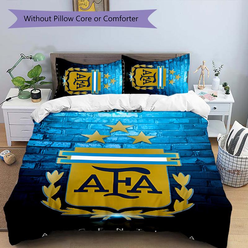 3pcs Argentina Football pattern bedding set duvet cover set includes duvet cover &pillowcases,perfect all season bedroom decoration&gift