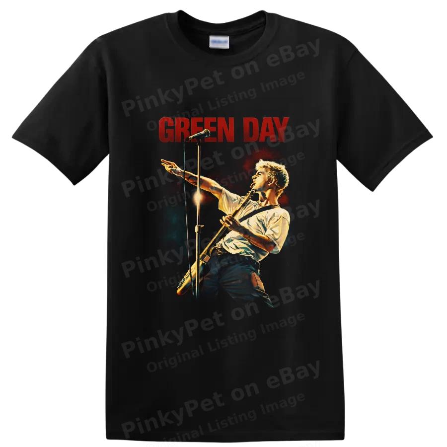 Green Day Rock Band T Shirt w/ Punk Guitarist Concert Art Graphic Tee Top