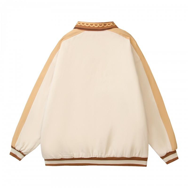 American Vintage Cartoon Embroidered Thick Jacket Winter Warm Cotton Coat Men Women