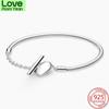 Handmade 925 Sterling Silver Love Heart T -Shaped Snake Chain Bracelet Valentine 'S Day Gift Basic Chain Charm Bracelet Diy