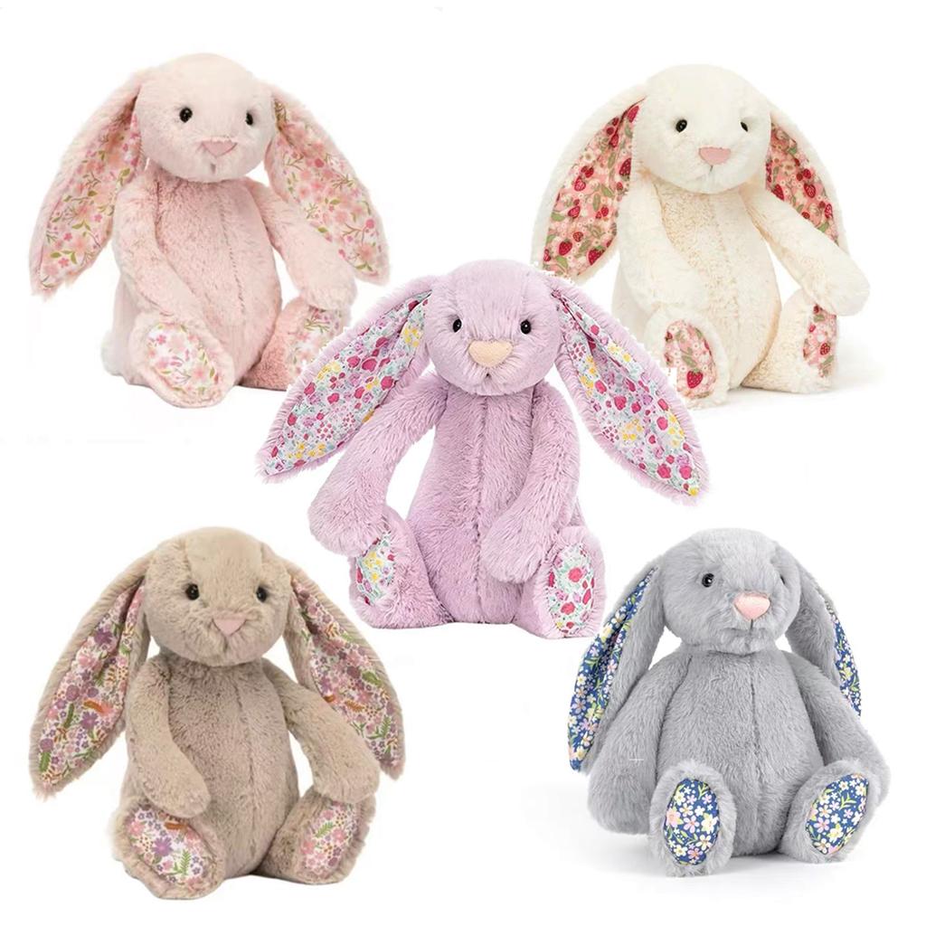 Плюшевая игрушка JC Bonnie Кролик с цветочными ушами Кавайная мягкая кукла Подушка для дивана Подарок на день рождения для детей Украшение комнаты