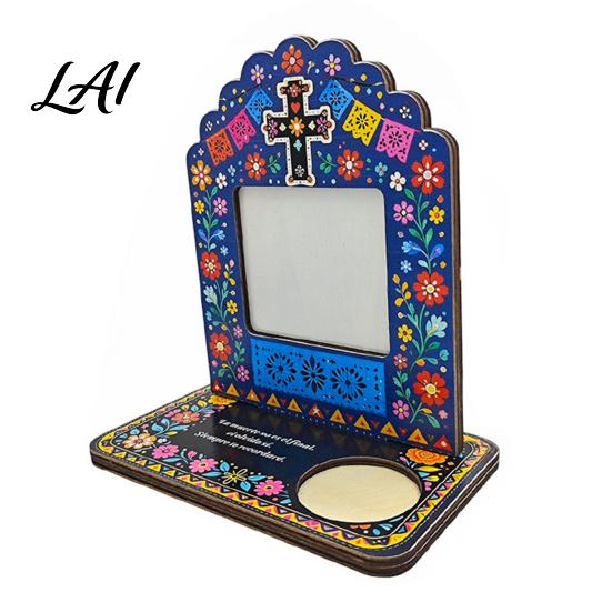 Photo Frames with Candle Holders Day of The Dead Frame Integrated Holder Decorative Mexican Cat Theme Holiday Ornaments Sugar Skull Picture