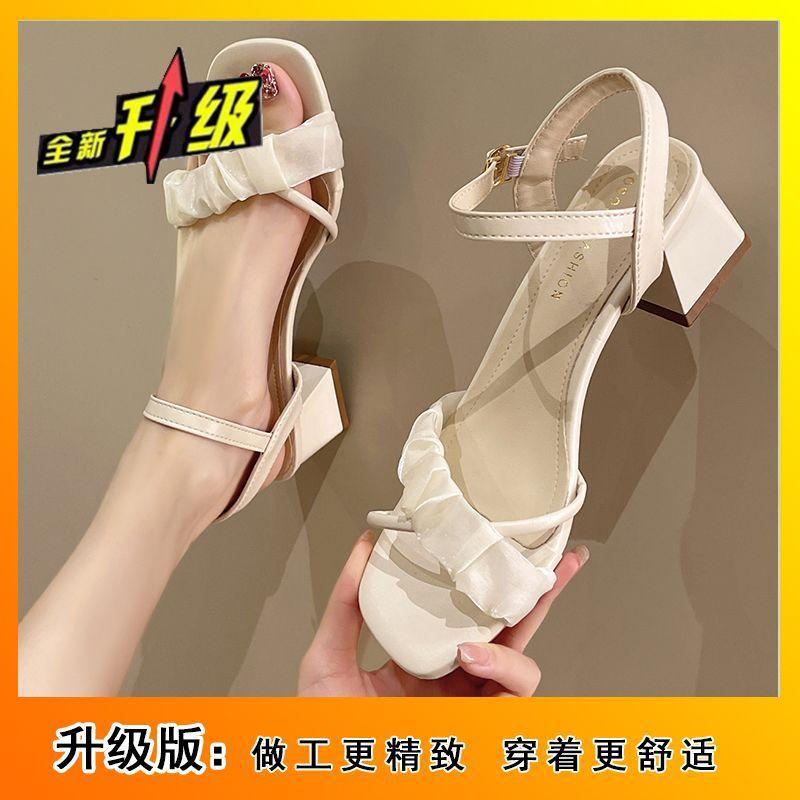 Korean version of thick heel with women's beach shoes 2025 summer new popular comfortable non-slip with skirt little fairy sandals
