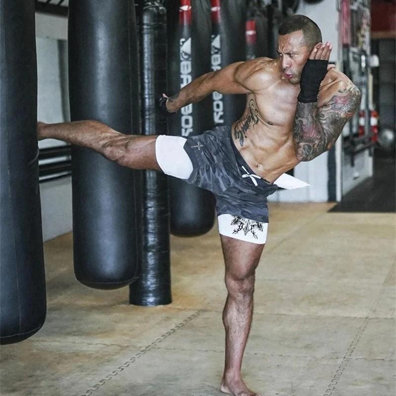 Muay Thai Kick Boxing MMA Shorts Cross Christian Camouflage God Men Women Unisex Double Layer Quick Dry Breathable Sport Gym Fitness Workout