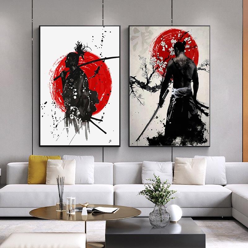 Японская живопись тушью, японские самураи, аниме, постеры и принты, холст, настенные художественные картинки для гостиной, украшения дома