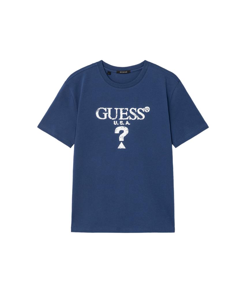 Guess [Основная коллекция] Треугольная мужская/женская футболка с коротким рукавом без воротника и с пенопластовым ободком, 4 цвета Mq2K8435