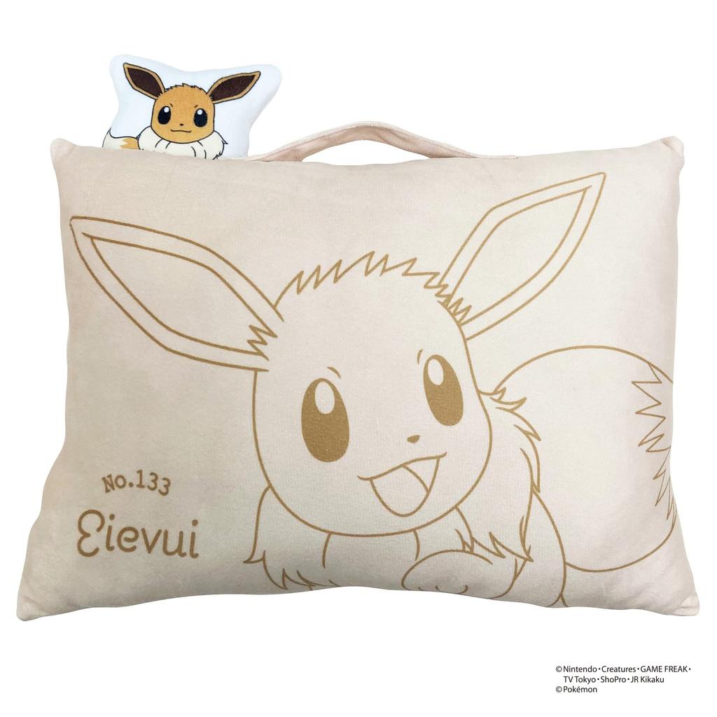 MORIPiLO Pokemon Eevee Body Pillow with Compact Plush Nap Character Pillow by Morishita (Mascot Pillow) Handle, Cushion, Toy, Pillow, 28x39x9cm,