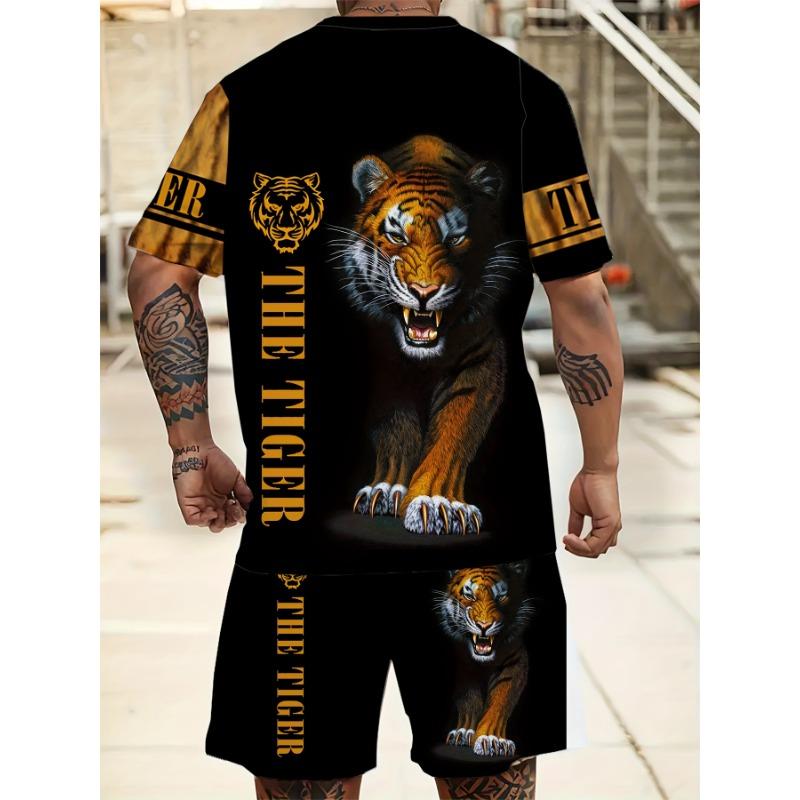 Summer men's casual round neck breathable T-shirt shorts set coo