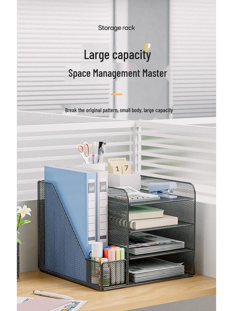Metal Desktop File Organizer: Office Folder Storage & Bookend Rack