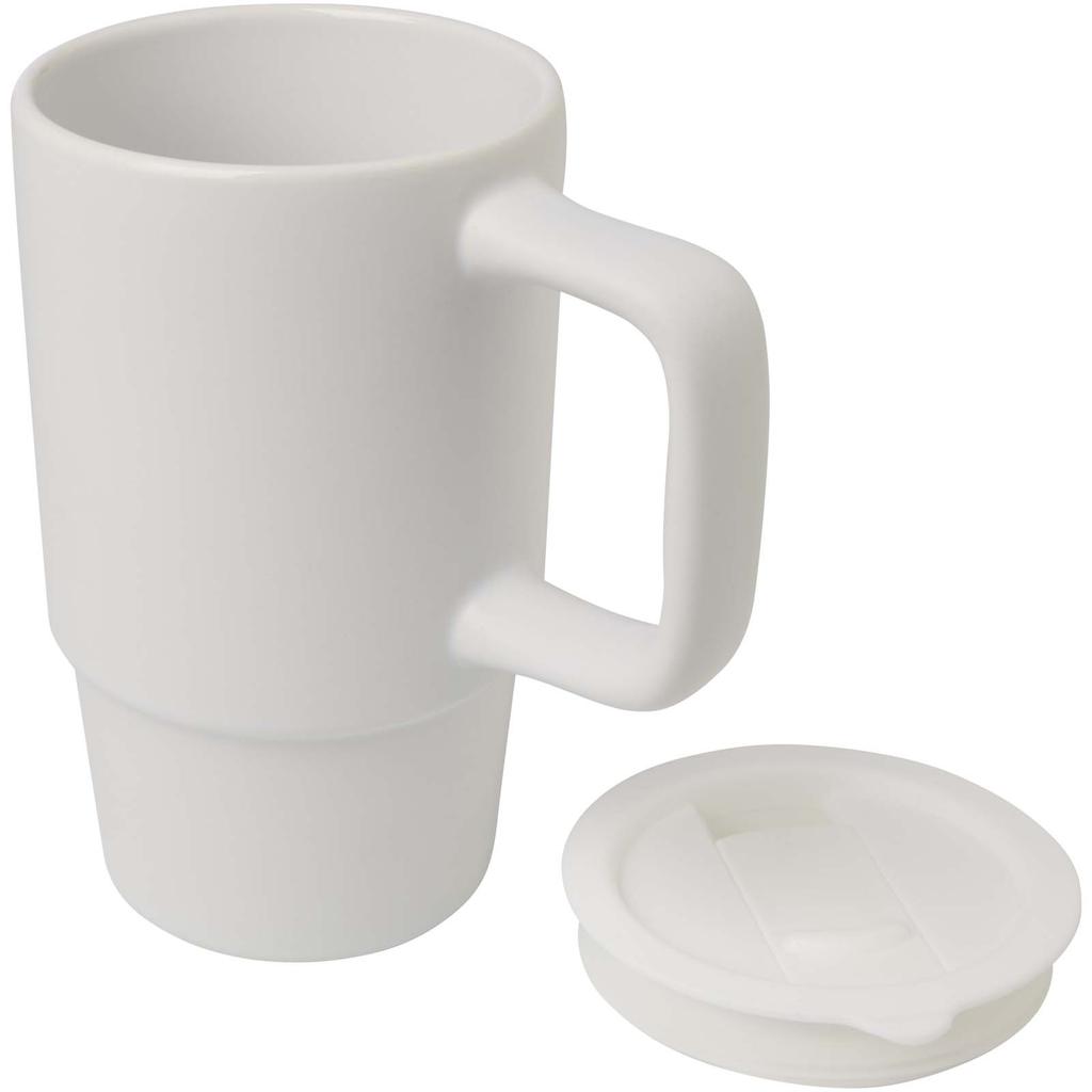Glass "Carter" 450 ml ceramic mug with plastic lid White