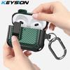 KEYSION Bluetooth Earphone Case for AirPods 4 2024 Carbon Fiber Texture Silicone+PC With Switch Shockproof Cover for AirPods 4th
