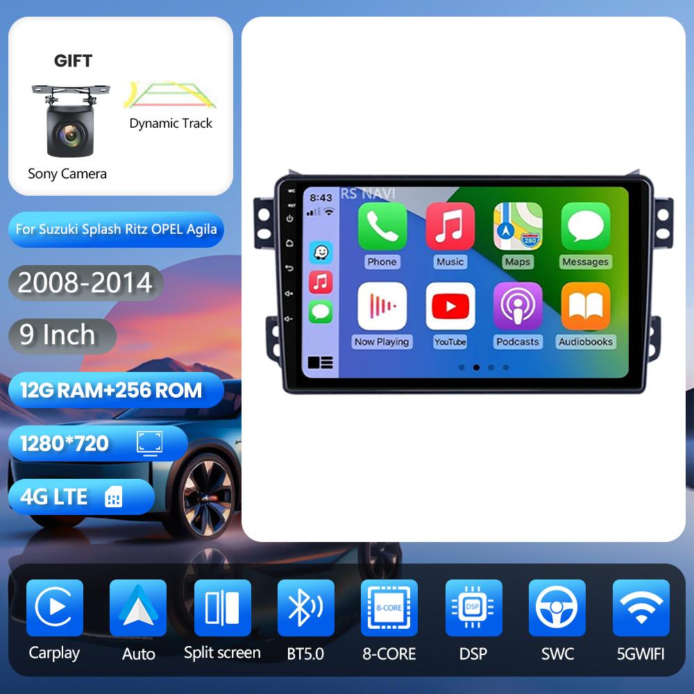 Autoradio stéréo Android 16 pour SUZUKI Splash Ritz OPEL Agila 2008 - 2014, lecteur multimédia BT, radio de voiture avec CarPlay sans fil