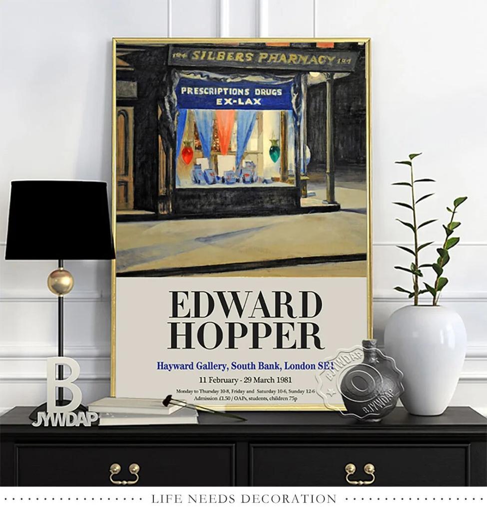 Плакат выставки Эдварда Хоппера, Художественные репродукции «Утреннее солнце», Настенная картина «Ночные ястребы», Настенное искусство с пейзажем из современной американской жизни без рамки