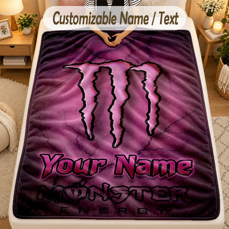 Фланелевое одеялоMonster Energy Текст с индивидуальным именем Персонализированное Мягкое Теплое Плед для дома Декор Подарок