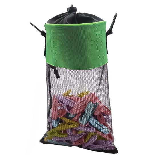 Сетчатый держатель для мешка с прищепками с затягивающимся шнурком, дышащий, влагостойкий, органайзер для хранения прищепок большой вместимости