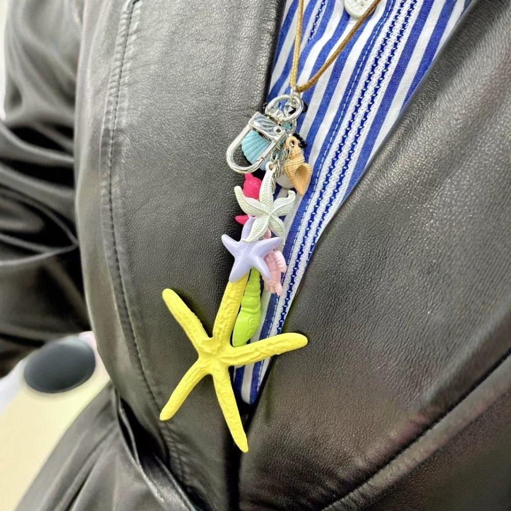 Zinc Zinc Alloy Ocean Style Keychain Candy Color Shell Tassel Pendant Beaded Starfish Turtle Keyring  Gifts