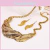 Decoration Rhinestone Fashion Feather Design Women Gold Necklace And Earring Set