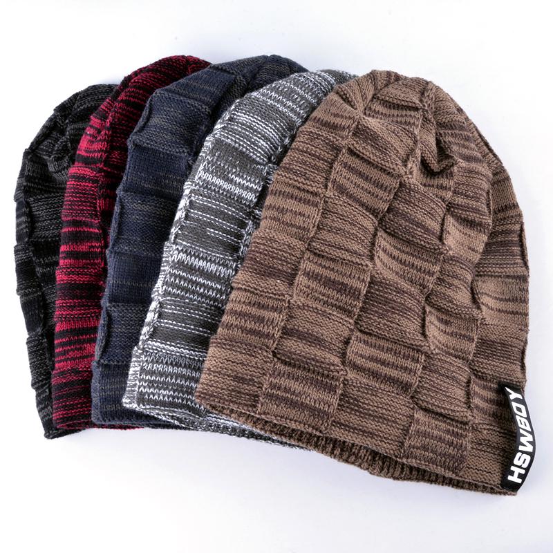 Winter Beanies Hat For Men And Women Fashion Knitted Plaid Skullies Beanie Thick Hats Add Velvet