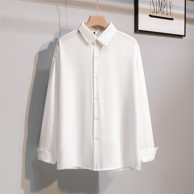 Рубашка с длинным рукавом, мужская летняя корейская повседневная однотонная рубашка, свободная универсальная красивая студенческая рубашка из ледяного шелка, кардиган, блузка, рубашки для мужчин