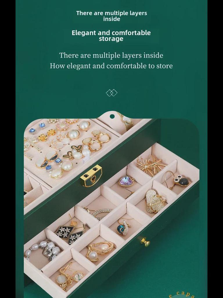 Three-Layer PU Leather Jewelry Box with Velvet Storage and Large Capacity Drawer