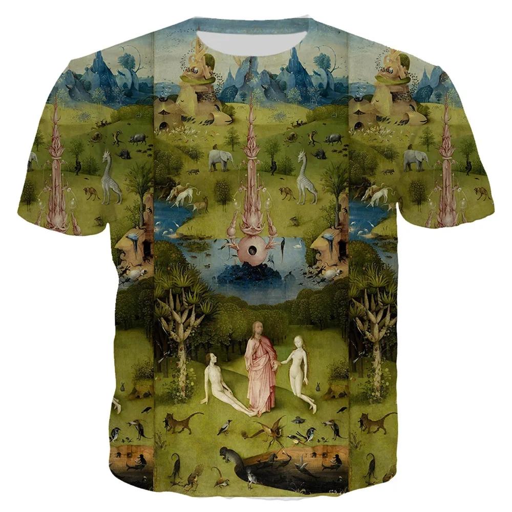 New World Happy Garden T-shirt Allover Print Street Fashion Elements Round Neck Fashion Short Sleeve Pullover Plus Size Top