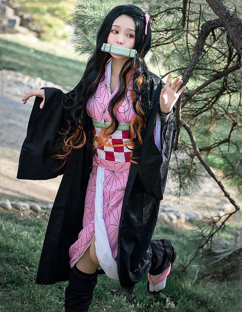 Костюм для косплея Милки Тайм Незуко (Включает парик), Взрослый, Камадо, Незуко, Хэллоуин, Набор из 8 предметов