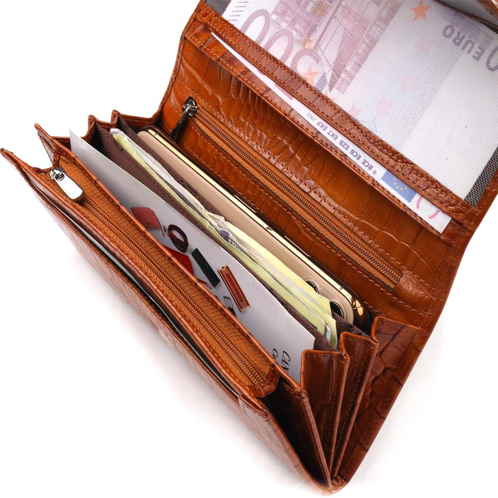 Качественный Женский кошелек с монетницей из натуральной фактурной кожи CANPELLINI Wallet 21528 Рыжий