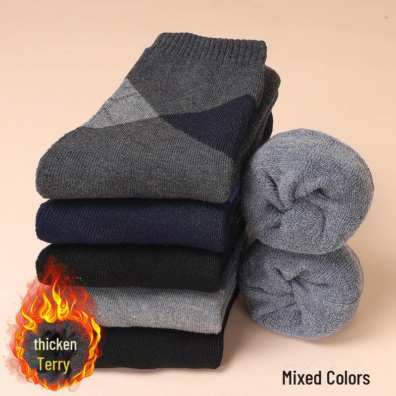 Men's Mid-Tube Velvet Thick Warm Socks (5-10 Pairs), Loose Totem Design for Autumn and Winter