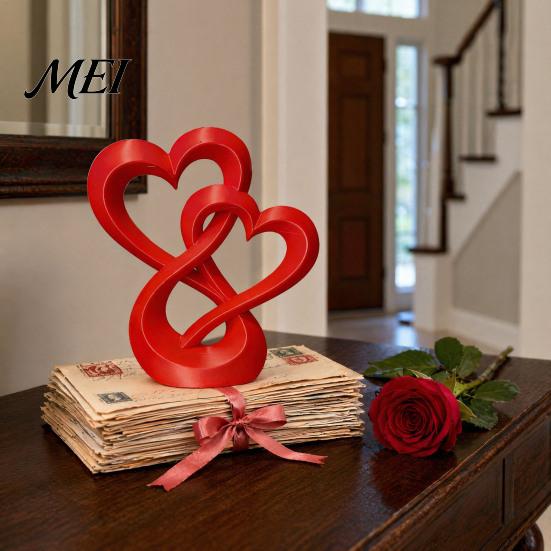 Desktop Ornament Intertwined Hearts Figurine, 3D Printed Love Statue, Table Sculpture Centerpiece for Living Room Wedding Romantic Gift