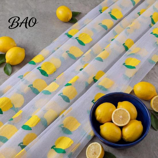 Tulle Table Decor Sheer Runner, Strawberry Cherry Lemon Pattern, Summer Party Setting Overlay, Seasonal Fruit Runner for Birthday Wedding Overlay