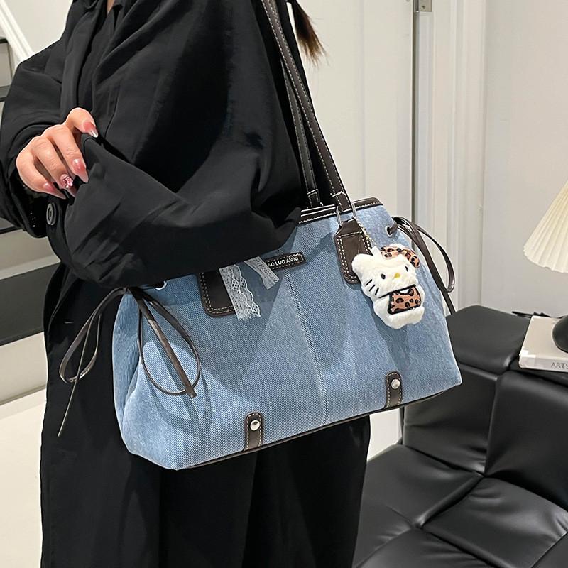 IELGY Ladies Underarm Bag Casual Large Capacity Denim Commuter Portable Tote Bag