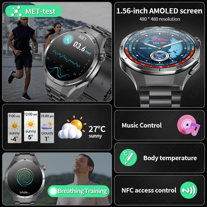 SACOSDING Умные часы AMOLED-экран IP68 Водонепроницаемые Bluetooth-звонки Мужские NFC Умные часы