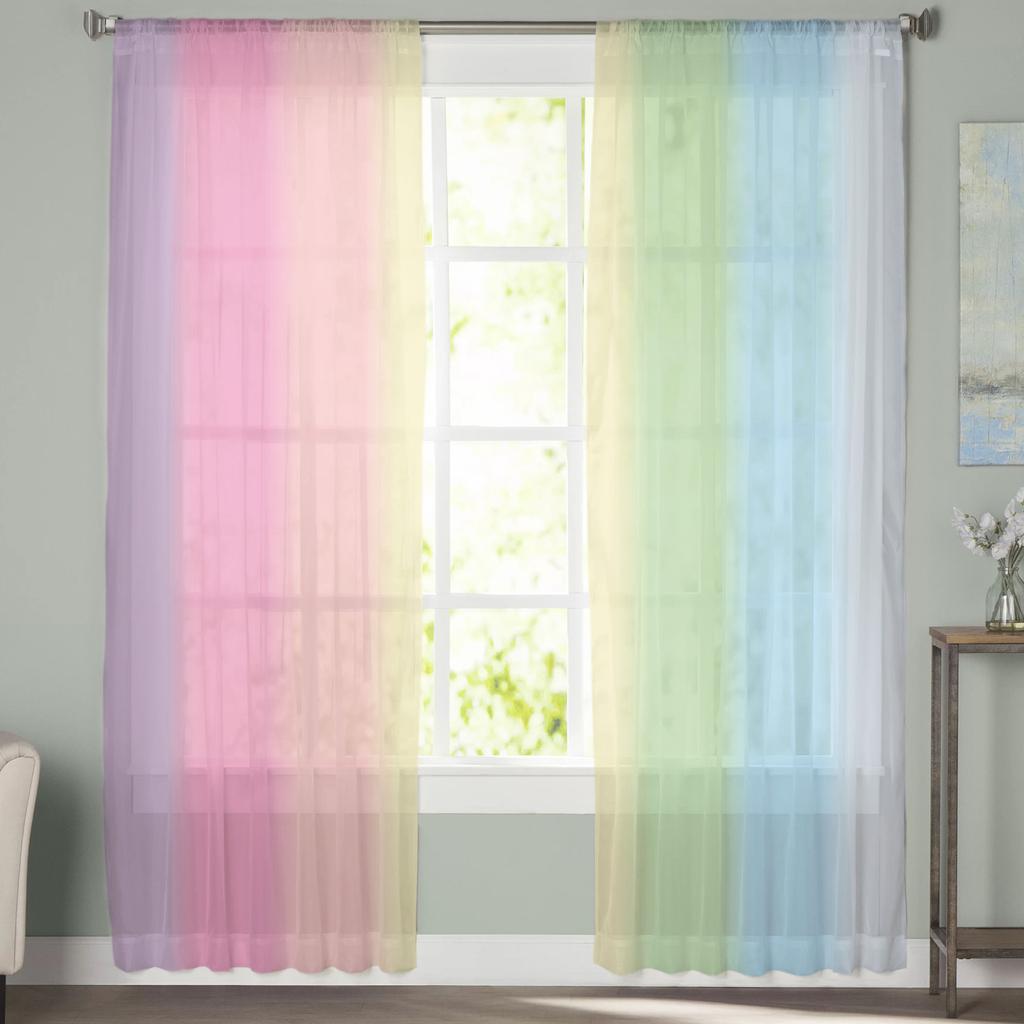 Candy Rainbow Stripes Sheer Voile Curtains for Living Room Printed Tulle Window Curtain Luxury Home Balcony Decor Drapes