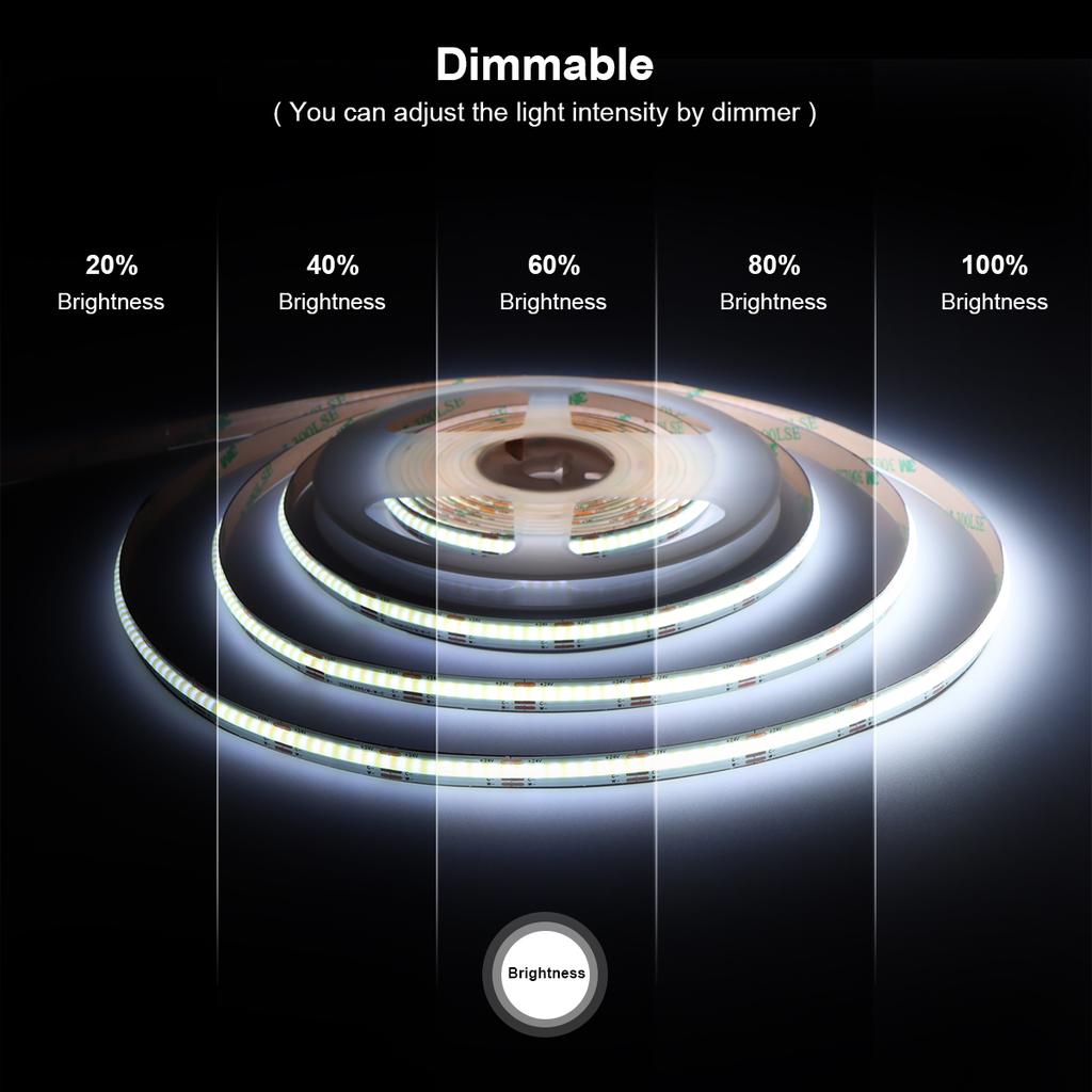 CCT COB Светодиодные ленты Высокая плотность 608 светодиодов/м 2700–6500 К Сменный DC 12 В 24 В с регулируемой яркостью FOB Светодиодная ленточная лампа Линейное освещение