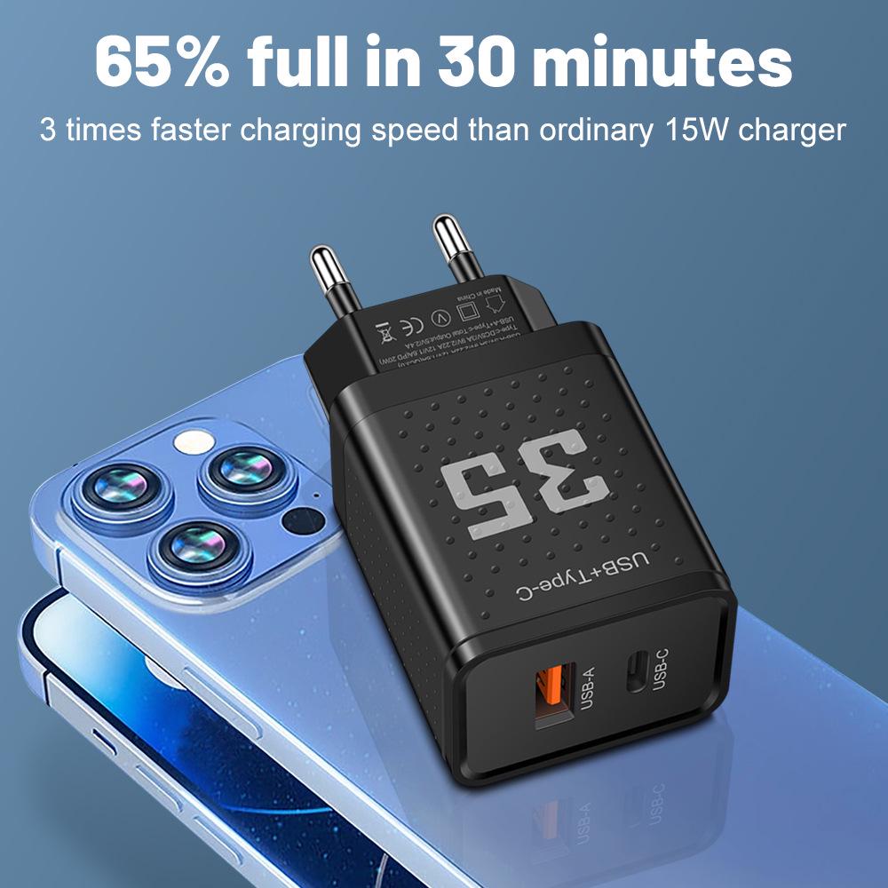 20-ваттное двойное PD+USB зарядное устройство 3A с вилками US/EU/UK