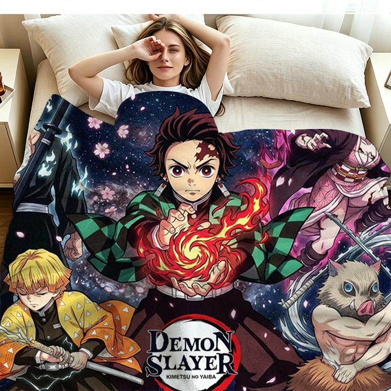 Demon Slayer Anime Print Flannel Blanket High Quality Warm Comfortable Cover for All Seasons Perfect for Gifts Home Decor
