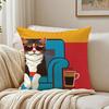 Bop Style Coffee Cats Pillow Case Double-Sided Plush Sofa Cushion Covers Organic Breathable Invisible Zipper