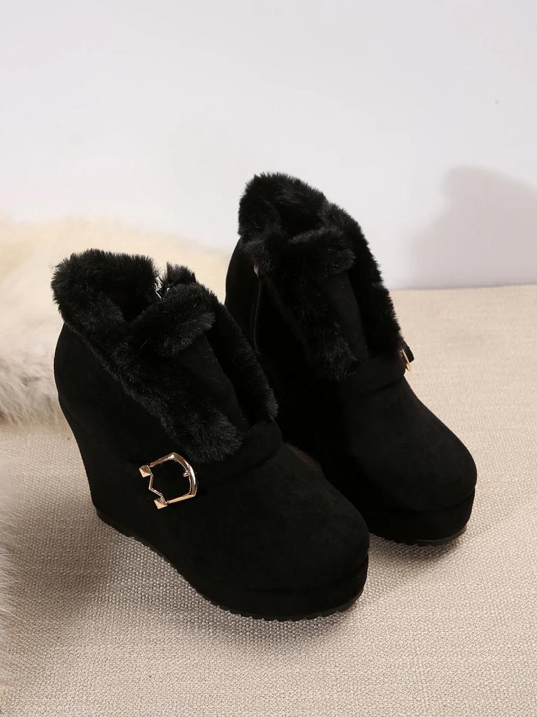 Модные новые ботильоны с круглым носком и пряжкой для женщин, сексуальные ботильоны на платформе, каблуке-рюмочке, с голенищем средней длины, банкетные, из замши, больших размеров 36-43