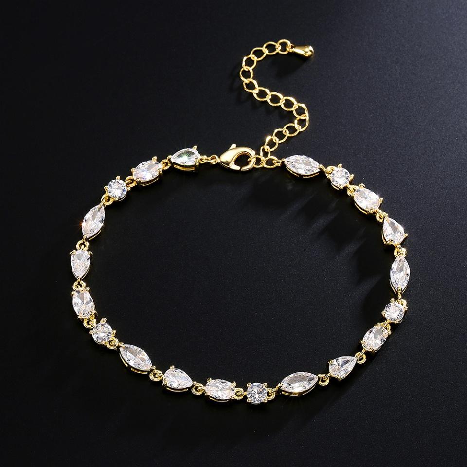 ZAKOL Fashion Personalized Micro-set CZ Zircon Women's Link Bracelet Shiny Exquisite Bride Wedding Party Jewelry